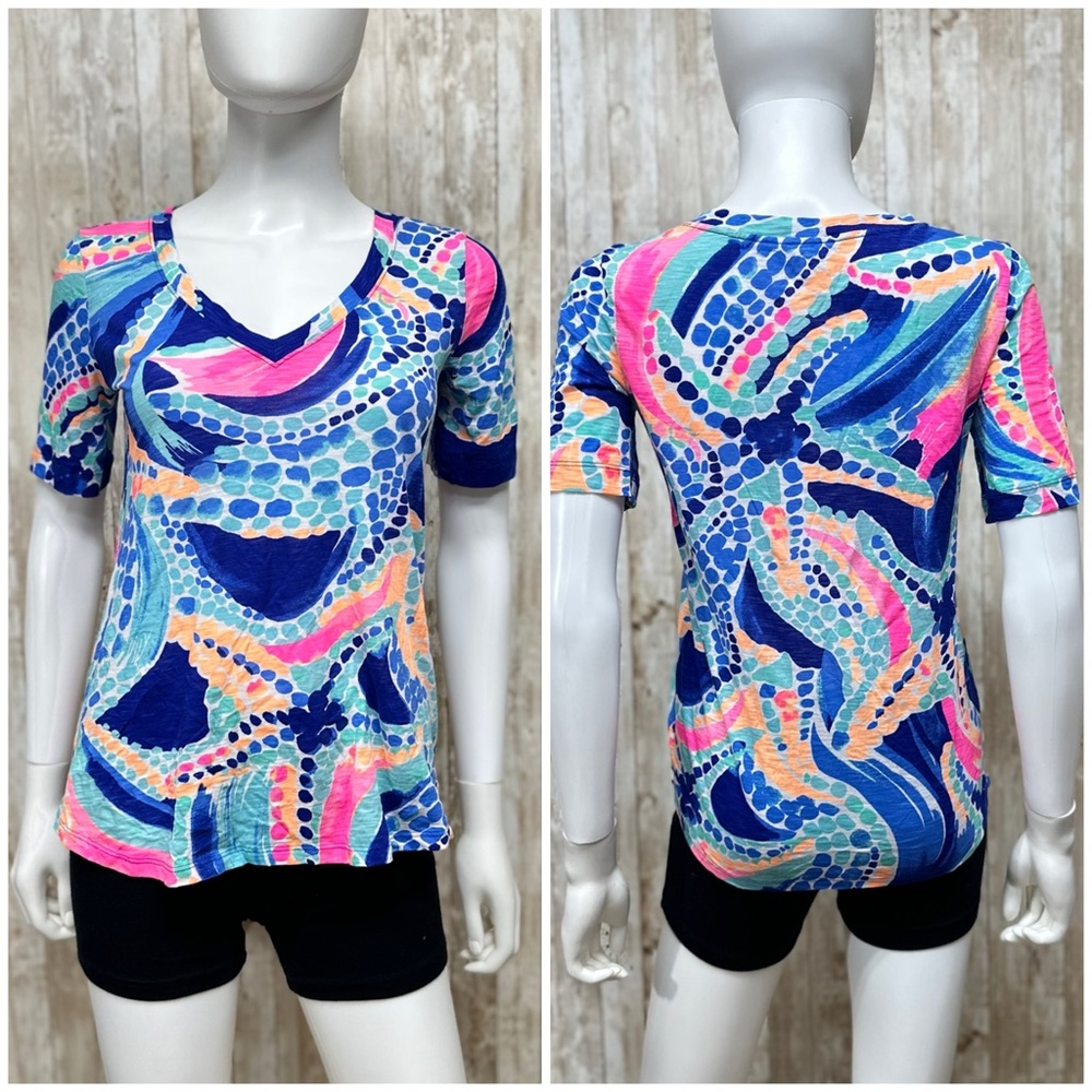 Lilly Pulitzer Ida V-Neck Top in Ocean Jewels Starfish [3505]